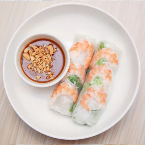 Fresh Vietnamese spring rolls with peanut dipping sauce at Pho 8